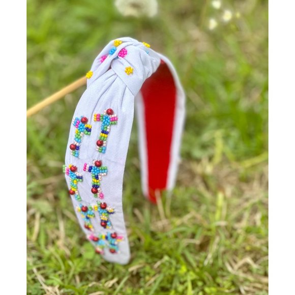 Easter Headband, Easter Knot Headband, Embellished Cross, Beaded Cross Headband, - Picture 2 of 3